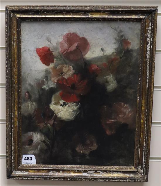 19th century English School, oil on canvas, Study of poppies, 40 x 31cm